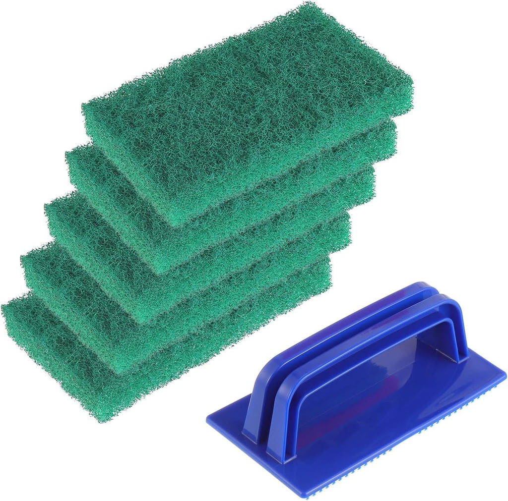 5 Pack Electric Cleaning Brush Pad Kitchen Bathroom Household Cleaning Pad Swimming Pool Wall Cleaning Brush Heavy Duty Griddle Scrubber Scouring Pad and 1 Pack Handle kit(Green)