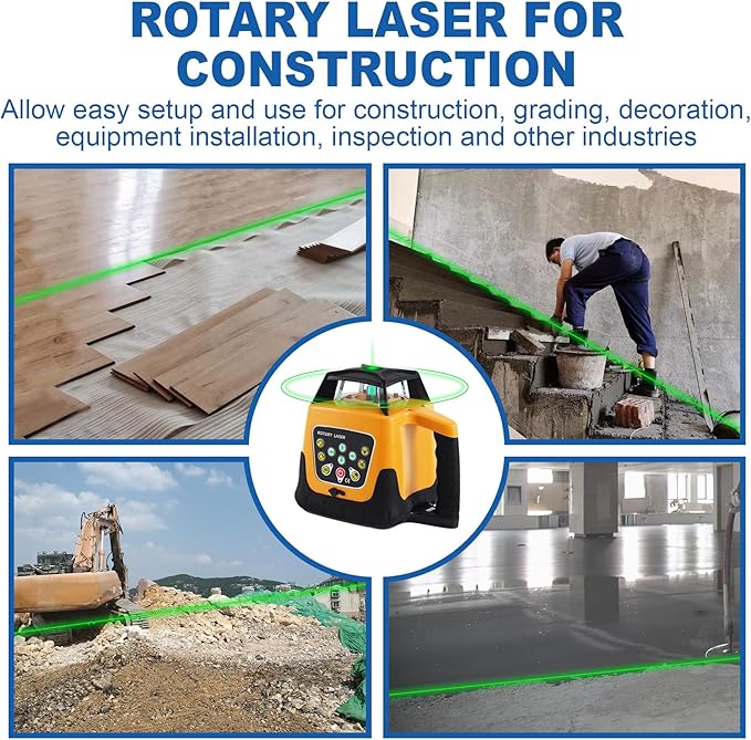 Automatic Self Leveling Rotary Laser, 1650ft Green Beam Laser Level with Receiver Remote Control, 360 Rotating Horizontal Vertical Transit Level (Rotary Laser Level Kit)