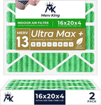 MervKing 16x20x4 Air Filter Actual Size: 15.88" x 19.88" x 4.31" MERV 13 MPR 1500-1900 | MADE IN USA | 2-Pack | Pleated HVAC AC Furnace Replacement