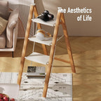 4 Step Lightweight Aluminum Folding Ladder, Portable Step Stool with Anti-Slip Pedals, 330 lbs Capacity for Home, Office, Kitchen（White&Woodgrain）