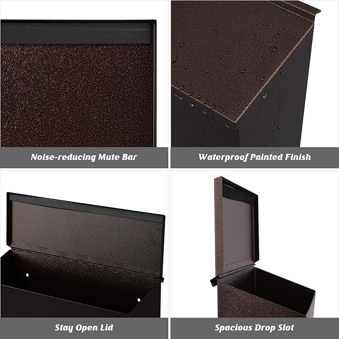 KYODOLED Wall-Mount Mailbox, Large Capacity Mail Box, Galvanized Steel Rust-Proof Metal Post Box, Mailboxes for Outside,15.7"x9.9"x4.9" Bronze