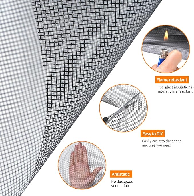 Fiberglass Window Screen Roll 48” x 100’ Easy to Use Black Replacement Window Screens for House Windows or Door