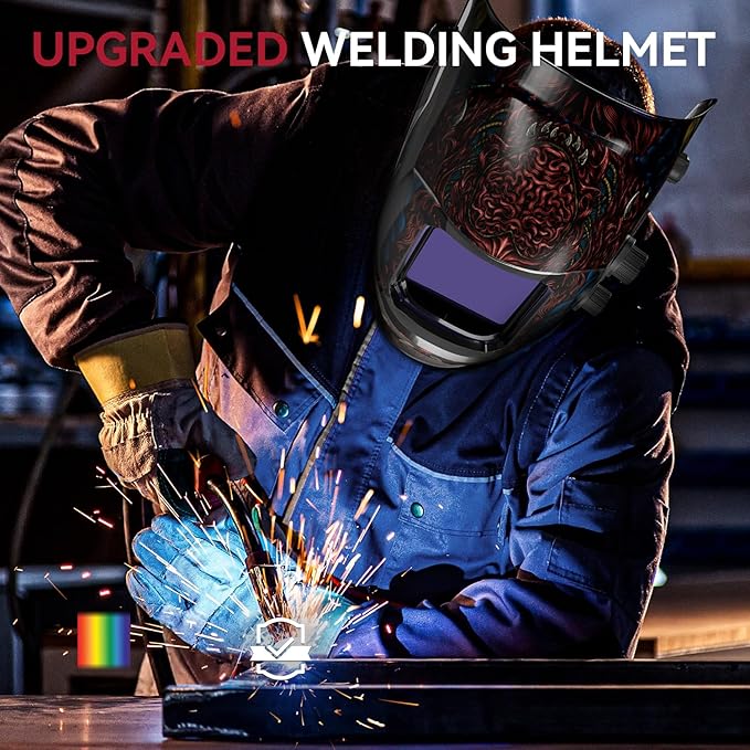 ARCCAPTAIN Auto Darkening Welding Helmet, 3.94"X3.66" Large Viewing Screen True Color Welding Hood with 4 Arc Sensor Solar Powered, Wide Shade 4-5/5-9/9-13 Welding Mask (Alien)
