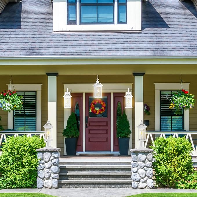 Darkaway Outdoor Lights Fixtures Wall Mount, Outdoor Wall Sconce with Seeded Glass Waterproof Outside Exterior Lights Fixture for House, Front Porch, Patio (2 Pack, White)