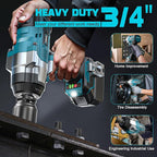 3/4" Cordless Impact Wrench Compatible with Makita 18V Battery: 1850FT-LBS(2500N.m) High Torque Impact Driver, Auto-Stop Reverse, 4-Speed Heavy Duty Impact for Car/Truck/Mower(Bare Tool)