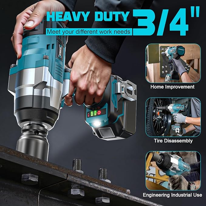 3/4" Cordless Impact Wrench Compatible with Makita 18V Battery: 1850FT-LBS(2500N.m) High Torque Impact Driver, Auto-Stop Reverse, 4-Speed Heavy Duty Impact for Car/Truck/Mower(Bare Tool)