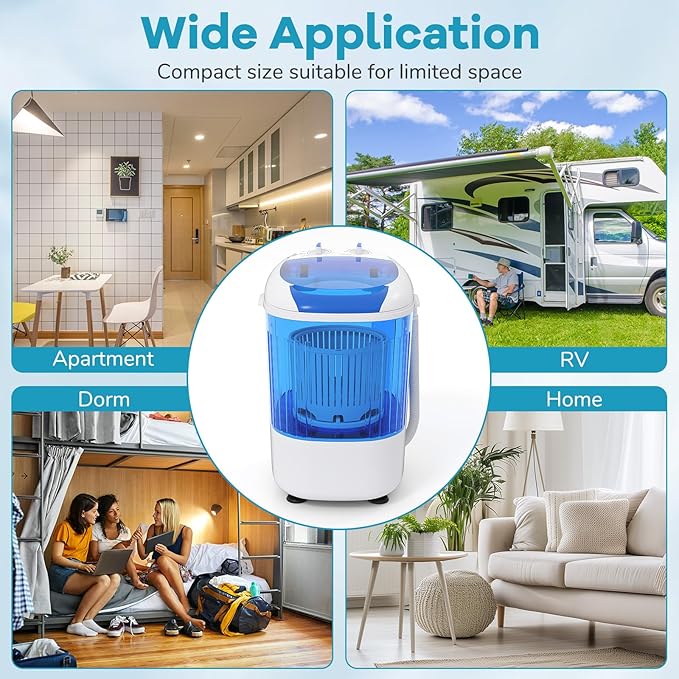 Giantex Portable Mini Washing Machine, 5.5 lbs Capacity Small Compact Laundry Washer with Spin Tub & Drain Hose, Semi-automatic Washer Machine for Apartment Dorms RV Home (Blue)