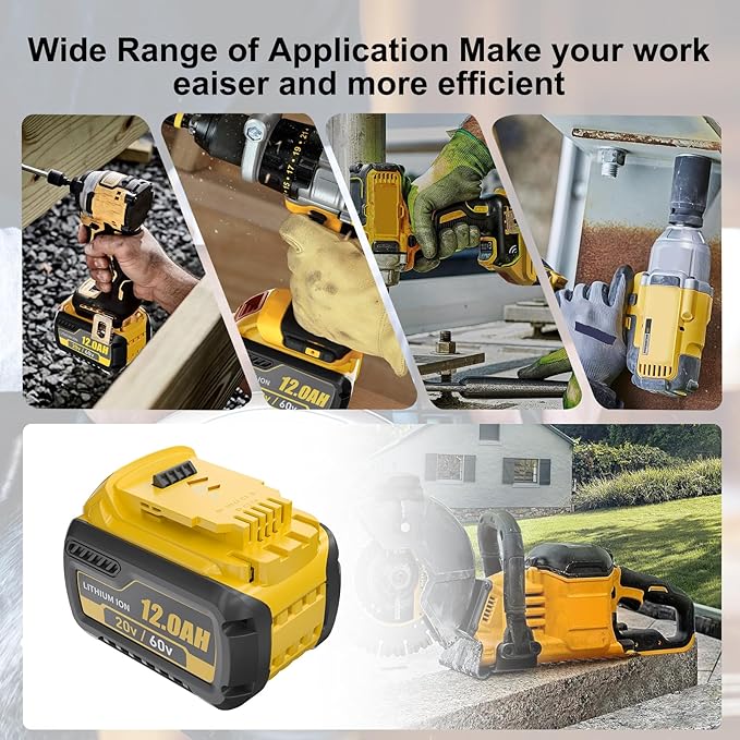 2Packs 12.0Ah Replacement for Dewalt 20V 60V Battery Compatible with Dewalt 20V/60V Battery DCB609 DCB606 DCB612 Series Power Tools (Yellow)