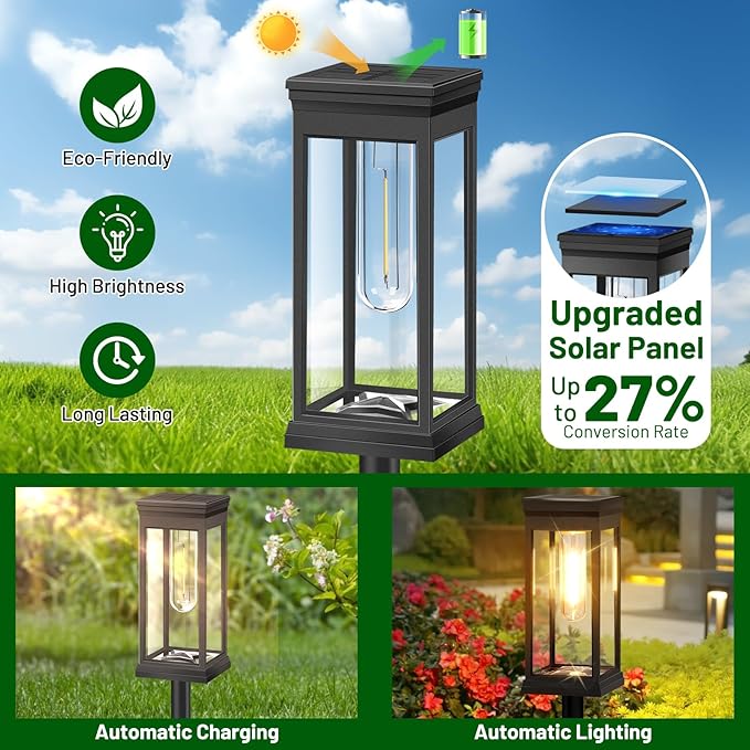 BesLowe 【Upgraded】 Solar Pathway Lights Outdoor, 6-Pack Large LED Solar Light Outdoor Waterproof, Super Bright Outside Lights for Yard, Sun-Powered Landscape Lighting for Garden Walkway, Warm White