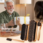 4 Pcs Horsehair Shine Shoes Brush Kit Polish Dauber Applicators Cleaning Leather Shoes Boots Care Brushes Suede Cleaner Brush with Microfiber Shoe Cloth(Wooden Style A)