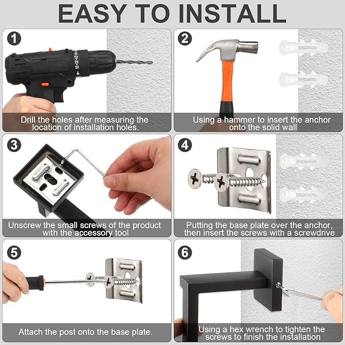 Gisafai 35 Pcs Bathroom Hardware Accessories Set 23.6 Inch Bath Towel Bar Kit Stainless Steel Bathroom Hardware Set Towel Racks Ring Hooks Paper Holder for Wall Mounted (Black)