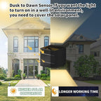 LANFU Solar Powered Motion Sensor Square Outdoor Wall Lights, Black Modern Up and Down Wall Lamps, IP65 Waterproof Warm White 3000K Wall Sconce Light Exterior for Fence Garden Outside