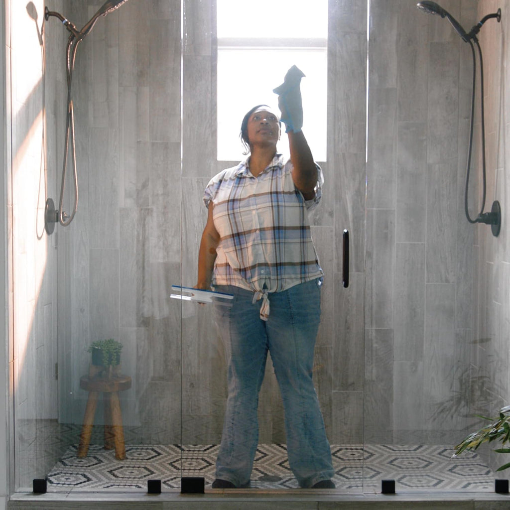 Unger Professional Connect and Clean 10” Glass and Tile Shower Squeegee, Compatible with Standard Threaded Pole, 2-in-1 Bathroom Cleaning Supplies, Cleaner for Showers and Mirrors, Streak-Free Results