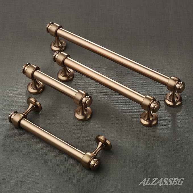 Alzassbg 10 Pack Champagne Bronze Cabinet Pulls, 4 Inch(102mm) Hole Centers Cabinet Handles Kitchen Hardware Straight Bar for Cabinets and Drawer AL3082BRG
