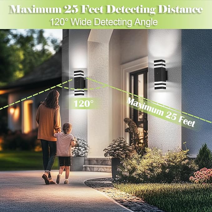 Motion Sensor Outdoor Lights for House, Porch Lights Outdoor Wall Lights Dusk to Dawn, IP65 Waterproof Exterior Lighting Fixtures, Black Aluminum Square Up and Down Lights Modern Wall Sconces 1 Pack