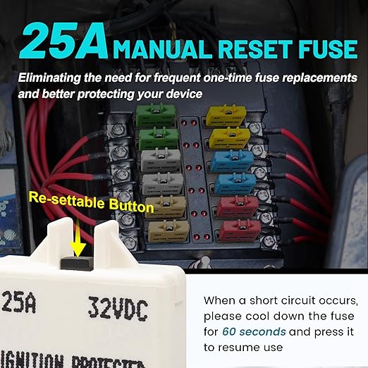 NuIth Manual Reset Mini Fuse Circuit Breakers 25A, E39 Low Profile ATO/ATC Circuit Breaker Blade Fuse 12V-32V DC 25A Re-settable Standard Blade Fuses for Car Truck RV Marine (2PCS-25A)