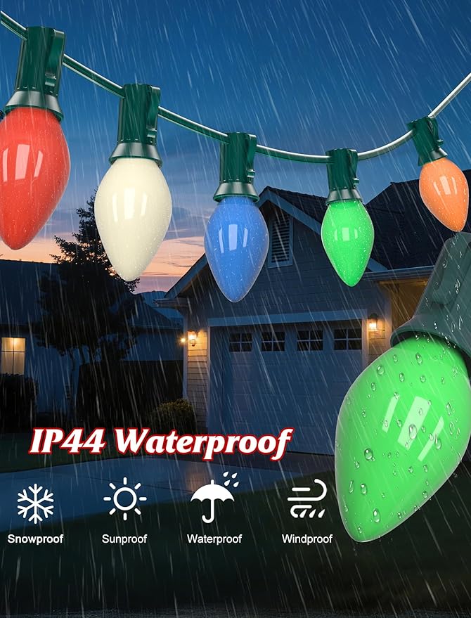 SUNSGNE Christmas Replacement Light Bulbs, C7 LED Ceramic Glass Multicolor Christmas Bulbs, 25 Pack, C7/E12 Candelabra Base, 0.6 Watt