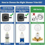 Replacement for D Faucet 14 Series Single-Function Shower Valve Trim Kit, Matte Black Shower Trim Kit Shower Handle T14064-BL(With RP46074 Cartridge)