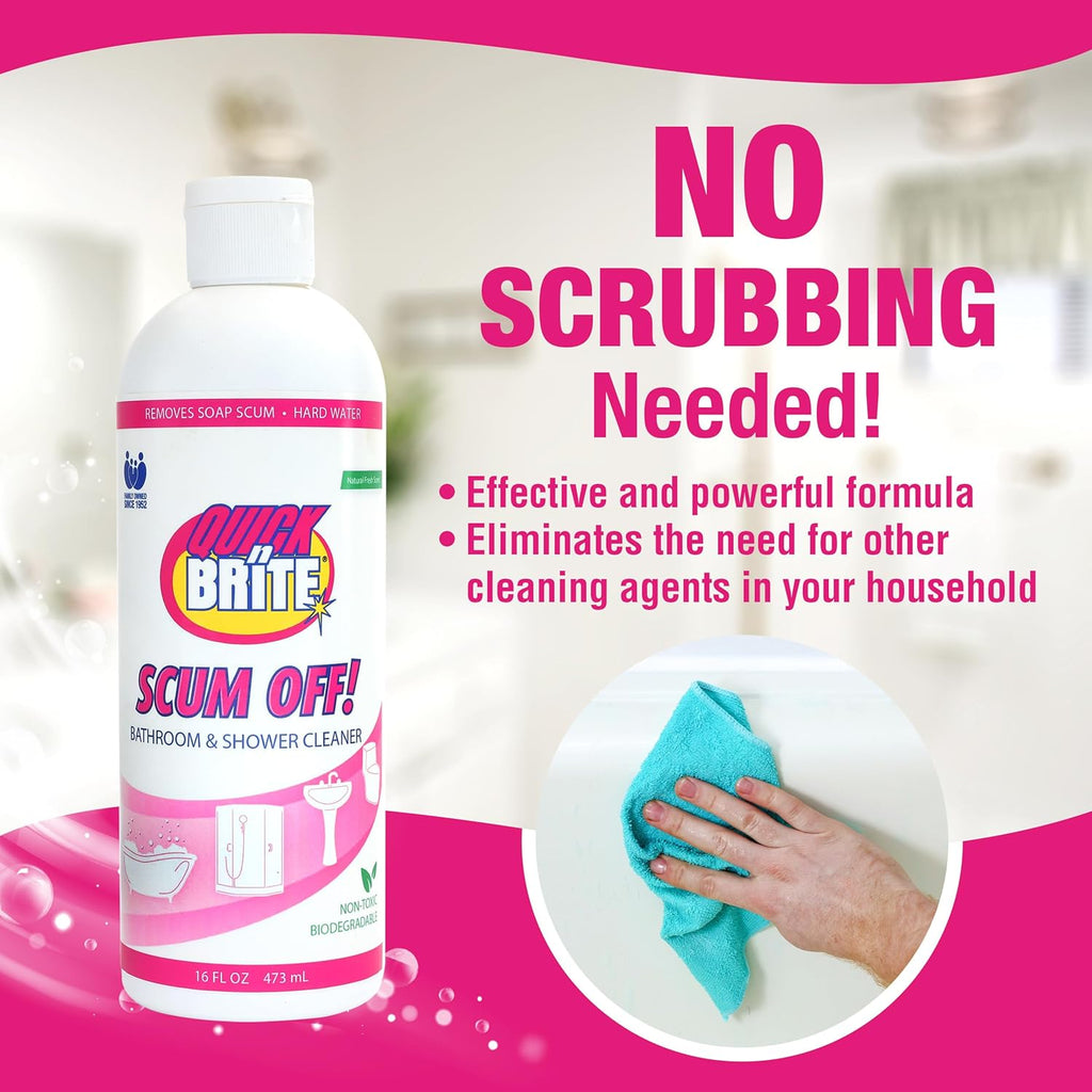 Quick N Brite Scum Off Shower Cleaner - No Scrub, No Harsh Chemical Daily Shower Cleaner, Multi-Surface All-Purpose Cleaner 64 Oz (Packaging May Vary)