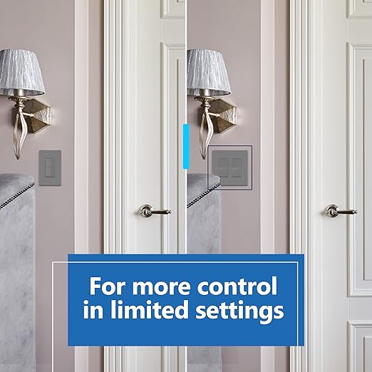 LIDER Minimalist Design Matte Finish Lighted Double Switch, Combination Frameless Decorator Switch with Locator Light, Ground Terminal, Single Pole, 15A 120V-277V, UL Listed, LCS2-1P-GY, Gray