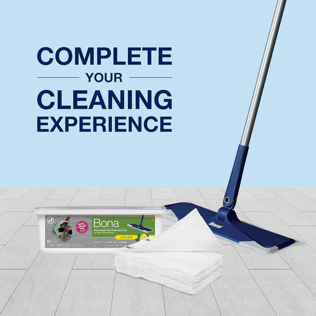 Bona® Disposable Wet Cleaning Pads for Hard-Surface Floors, Lemon Mint Scent 12 Count (Pack of 2)