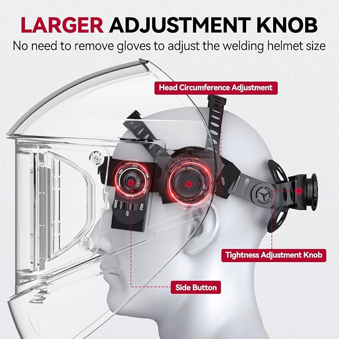ARCCAPTAIN Auto Darkening Welding Helmet with Side View, 180° Panoramic View, 1/1/1/1 True Color Large Viewing Welding Hood with 4 Arc Sensor Solar Powered, Wide Shade 4/5-9/9-13, Woodcarving