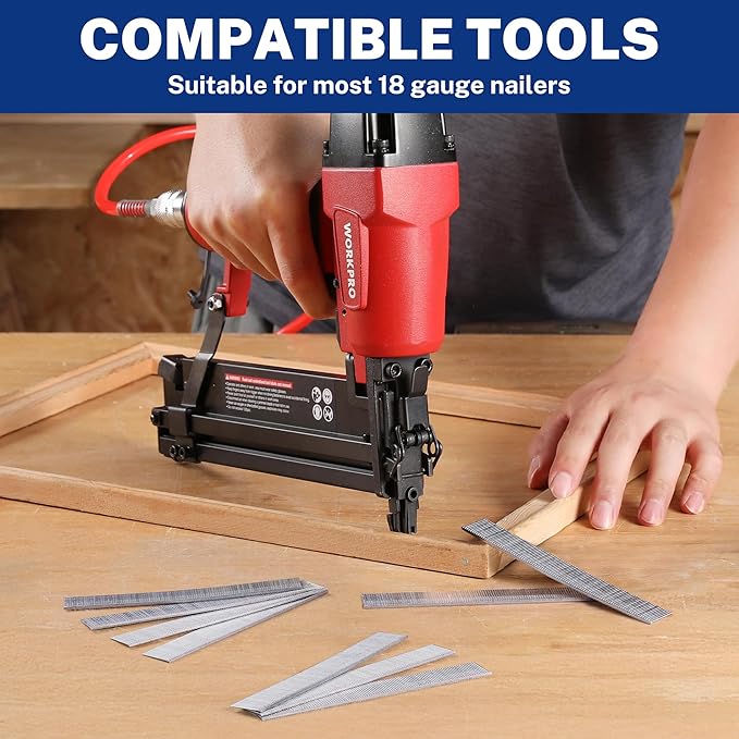 WORKPRO 3/4'' 18 Gauge Brad Nails, 6000 Count Finishing Nails, Universal Brad Nail Gun Nails for Pneumatic & Electric Brad Nailers