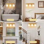 3 Light Modern Bathroom Light Fixtures Over Mirror, Brass Finish Vanity Lights for Bathroom Wall Sconces with Milky White Glass Shades, E26 Socket (Bulbs Not Included)