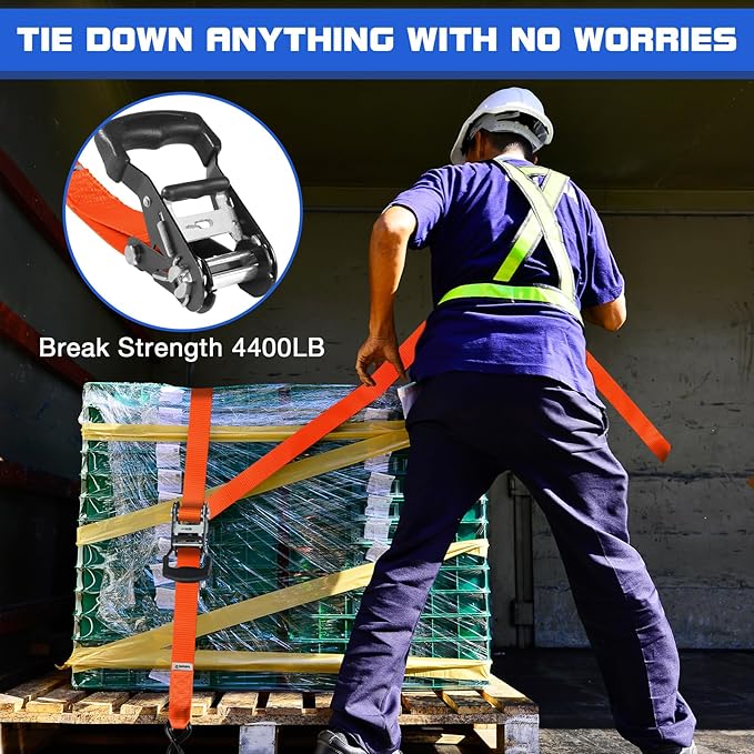 Tie Down Ratchet Straps with S Hooks Heavy Duty 4400 LB 1.5" x10' Lashing Appliance Moving Furniture Tow Rope Wheel, ATV,UTV,Dirt Bikes,Ladder Rack,Trailer,Boat,Truck Bed Accessories for Men Orange