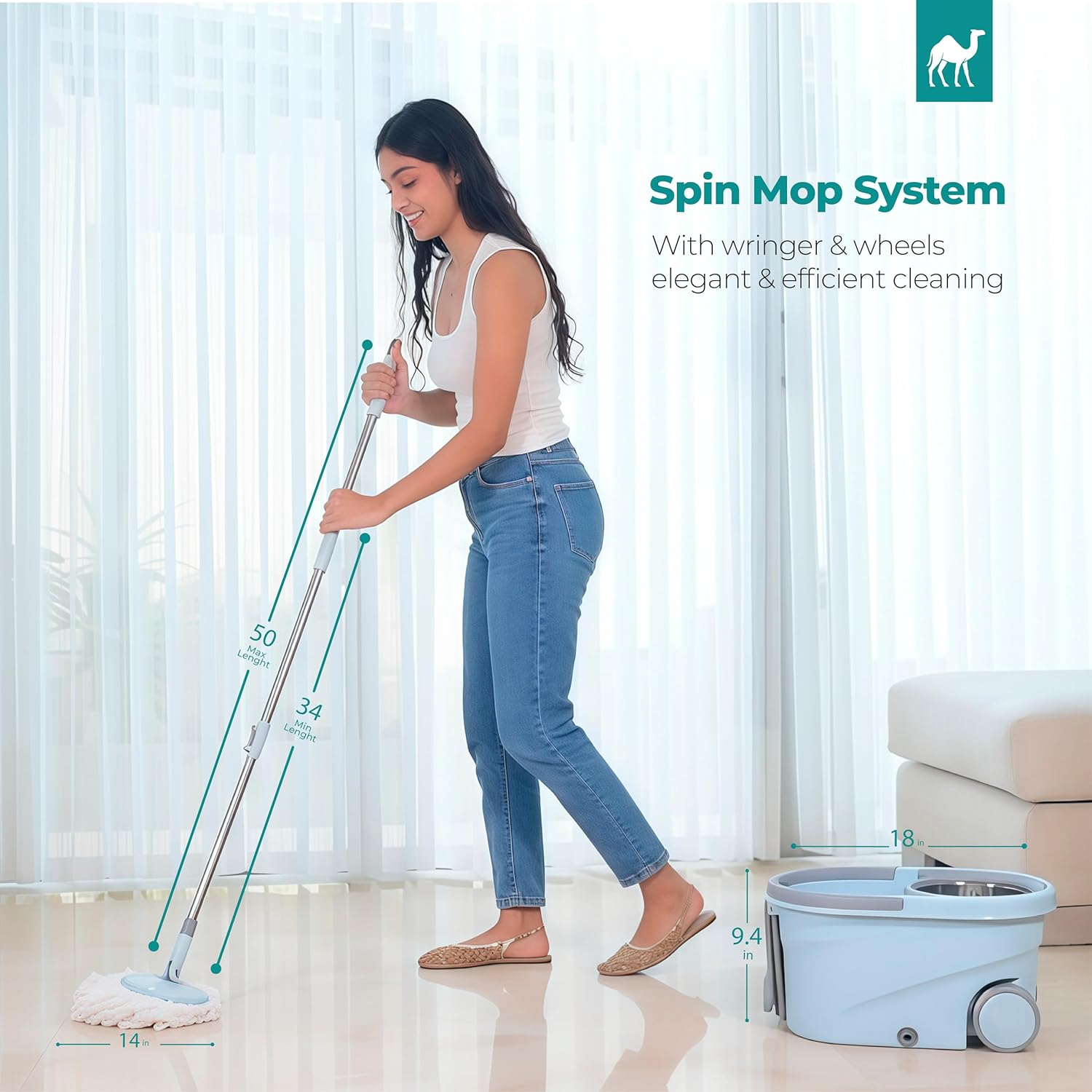 Spin Mop and Bucket Set Cleaning System Wringer 360 Microfiber Mop with Stainless Steel Handle Self Wringing Bucket with Wheels and Drain for Tile Hardwood Laminate Floors Includes 2 Mop Head Refills