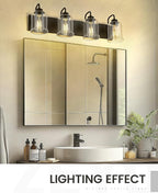 zeyu Modern Bathroom Light Fixtures, 4 Light Vanity Lighting, 28.5' Bathroom Mirror Wall Light, Matte Black Finish with Clear Glass Shade, ZSL72B-4W BK