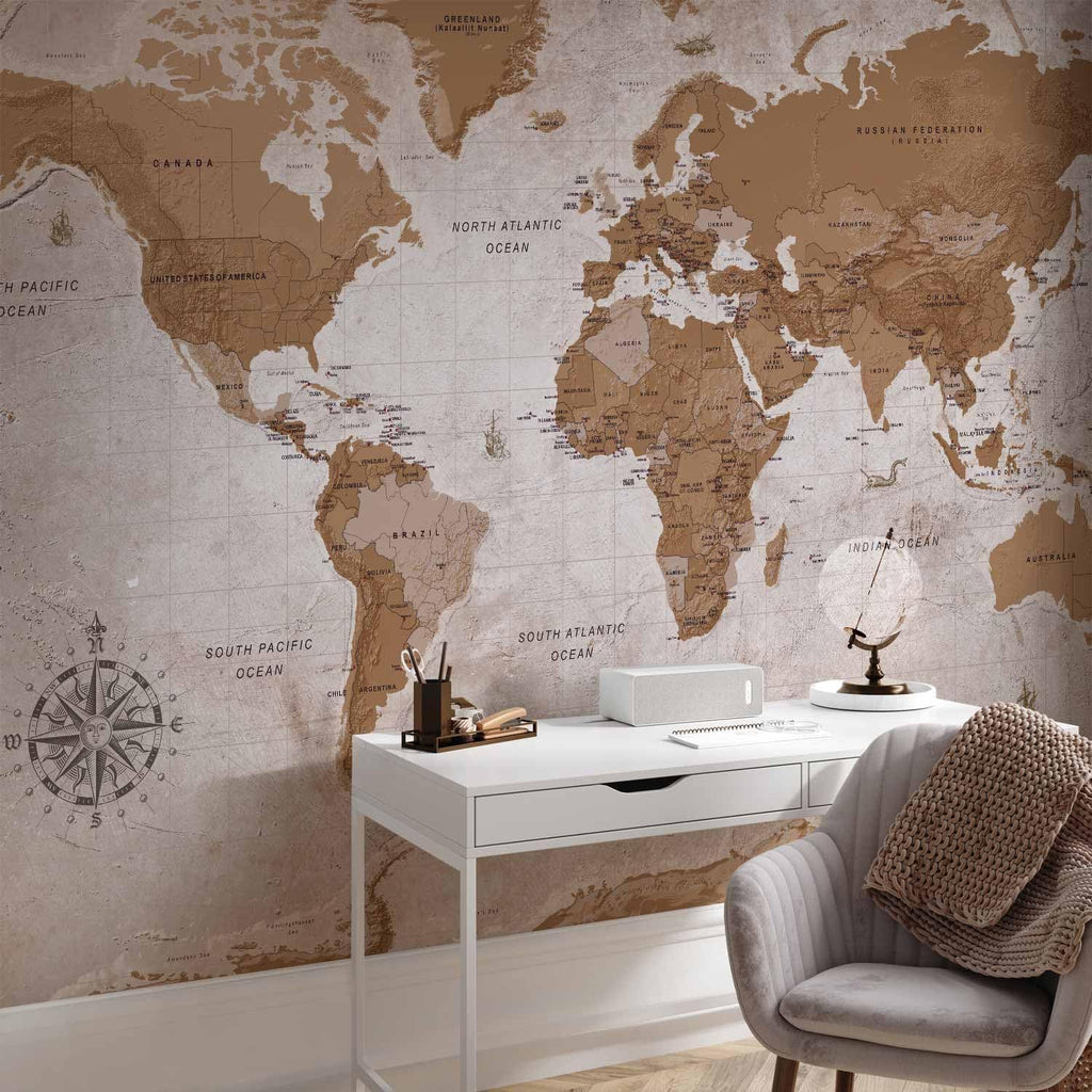 artgeist Premium Wall Mural World Map 118x83 in - XXL Non-Woven Wallpaper Fleece Wall Decor Photo Print Picture Image Design Home Map of The World k-A-0108-a-a
