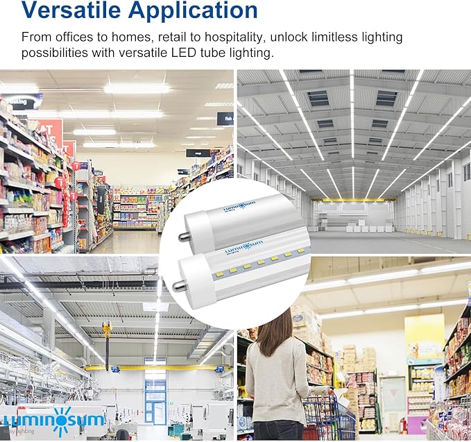 8ft T8 LED Bulbs 40W 80W Equivalent, 5000K Daylight 4000LM, FA8 Single Pin Tube Light, Dual-End Power Ballast Bypass, T8 T10 T12 Fluorescent Replacement, Clear Cover, ETL Certified, 20-Pack
