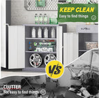 Greenvelly Metal Storage Cabinet, 36" Locking Storage Cabinet with Doors and Shelves, Lockable Storage Cabinets for Home Office, Utility Locker Cabinet, Steel Garage Cabinet with 2 Keys, White Grey