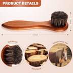 4 Pcs Horsehair Shine Shoes Brush Kit Polish Dauber Applicators Cleaning Leather Shoes Boots Care Brushes Suede Cleaner Brush with Microfiber Shoe Cloth(Brown Handle B)