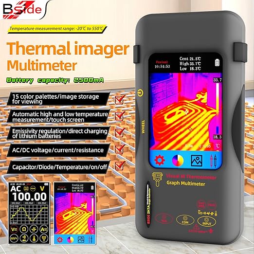 BSIDE Thermal Imaging Camera Multimeter with Macro Lens 320×320 Resolution with 20000 Words Multimeter Function 3.98'' Touchscreen 25Hz Infrared Thermal Camera 15 Thermal Palettes Auto-Ranging Tester