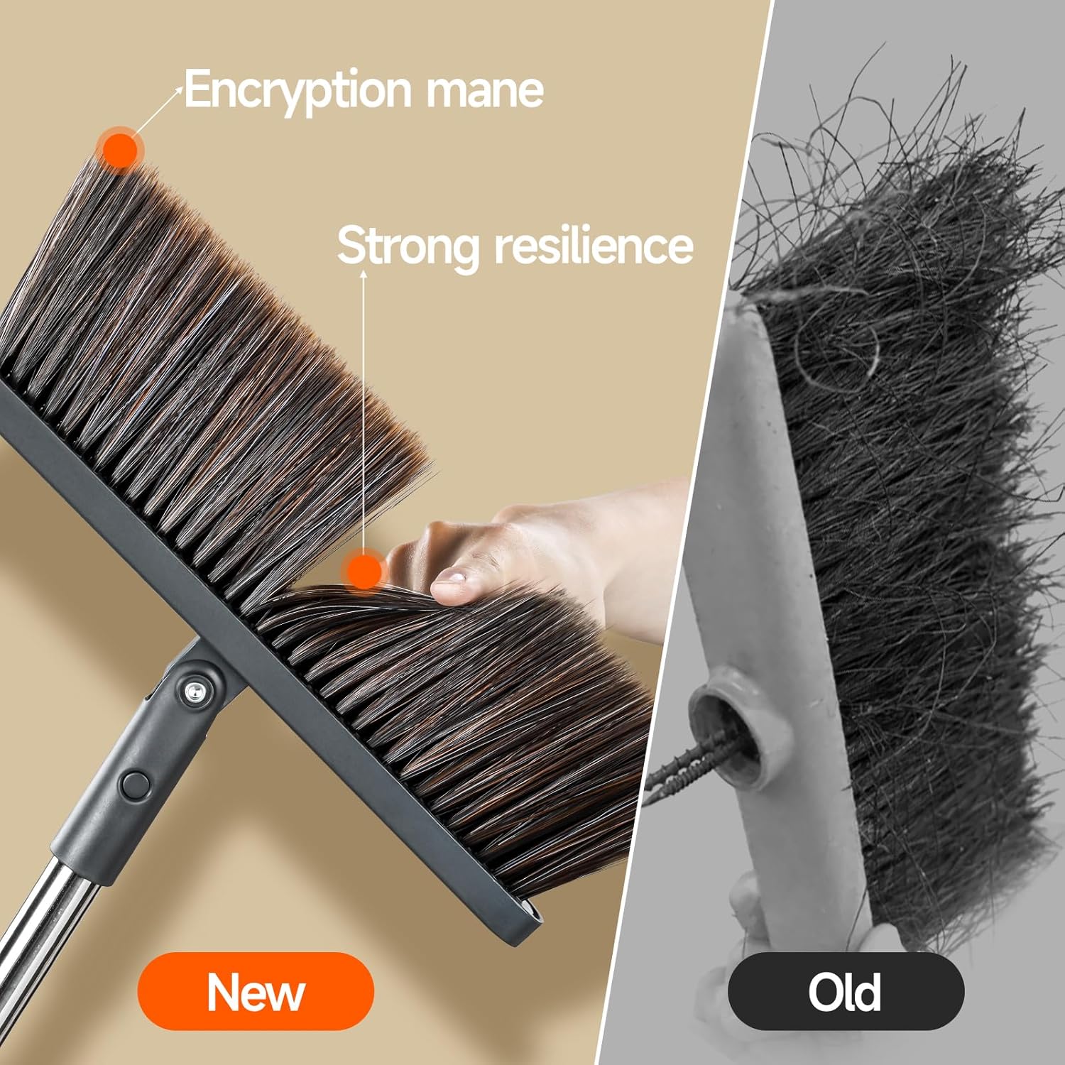 Broom and Dustpan Set for Home, Extra Brush Head & 51.6" Adjustable Long Handle, with Comb Teeth for Pet Hair, Lightweight Indoor Sweeping Kit for Hardwood Floor