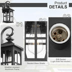 Darkaway Large Outdoor Light Fixtures Wall Mount, 21inch Outdoor Wall Lights Exterior Lighting Fixtures Waterproof Black Outside Wall Sconce with Seeded Glass for House Porch Hallway Garage Front Door