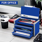 P.I.T. Mini Blue Tool Box, Portable 3 Drawer Steel Stackable Tool Box with Magnetic Tab Locking, Blue Micro Top Chest with Liner for Tools Storage and Organizers, Home DIY