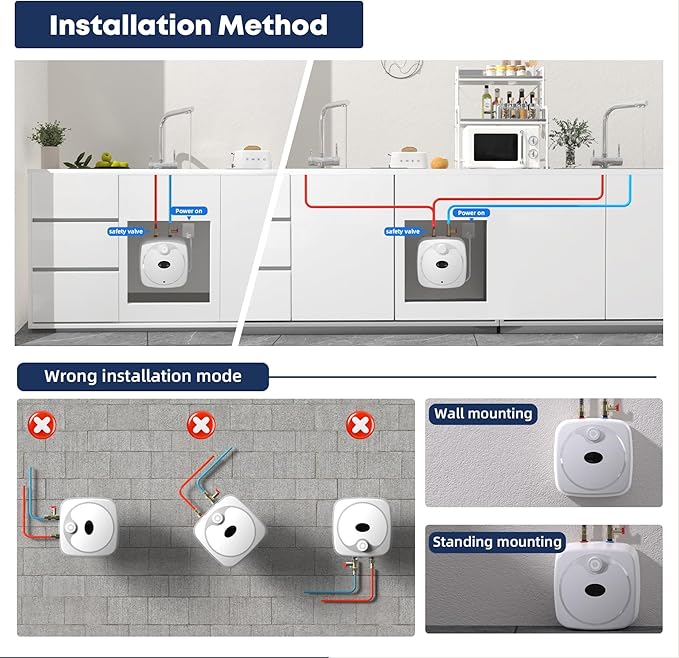YALICE Electric Tank Water Heater, 8 Gallons Under Sink Instant Hot Water Heaters, 1500W, 110-120V, Electric Mini Tank Water Heater Compact Design for RV, Kitchen, Food Truck, Wall or Floor Mounted