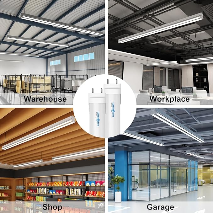 T8 LED Tube Light Bulbs 4 Foot 20W 40W Equivalent, 6000K Cool White 2000LM, T8 T10 T12 Fluorescent Replacement, Dual-end Powered Ballast Bypass, Frosted Cover ETL Listed for Garage 16-Pack