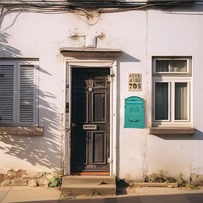 Vintage Wall-Mount Locking Mailbox for House, Rust-Resistant Galvanized Steel Outdoor Mailbox with Key Locks, Green