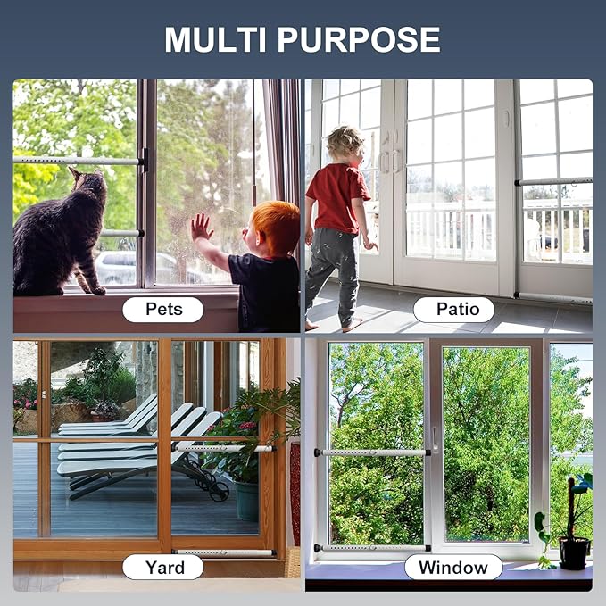 DIIG Sliding Door Security Bar 2packs, 17.7-50.5inch Adjustable Locking Window Safety Bar with Rubber Tips,Diameter 1inch Window Security Bar for Home Apartment (Black 2Packs)