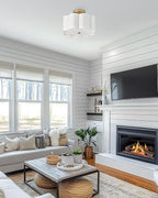 Gold Semi Flush Mount Ceiling Light, 3-Light 12.5" Ceiling Lighting Fixtures with Fabric Shade in Flower Shape, Farmhouse Brass Drum Lights for Nursery Hallway Bedroom, AD-22007-3SF-GD