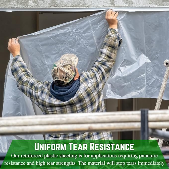 Farm Plastic Supply - Dura Skrim String Reinforced Clear Plastic Sheeting - 6 Mil - (20' x 200') - Reinforced Poly Film Tear Resistant, Weatherproof, Vapor Barrier Polyethylene Roll for Construction