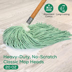 Matthew Cleaning Screw-on Heavy Duty Cotton Wet Mop Replacement Heads(Green, Medium,12 Pack) with 2 Pack Microfiber Cloth for Residential & Commercial Floor Cleaning Use- Fit Standard American Screw