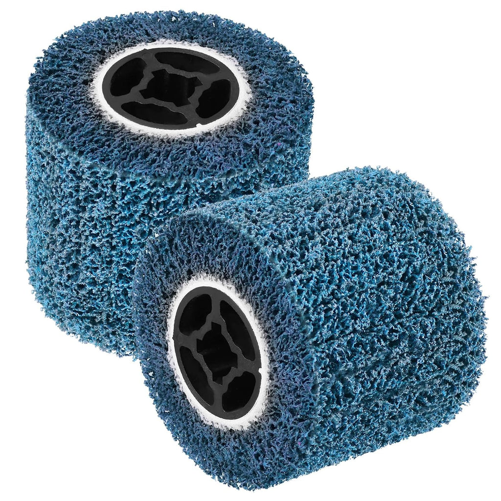 4.5" x 4" Abrasive Drawing Wheel Surface Conditioning Tool, 2 Pcs Wire Wheel Burnishing Tool for Metal Polishing, Rust, Oxidation - 3/4" Quad Keyway for Hand held Polishing Machine(Blue)