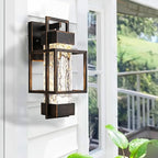 PARTPHONER Modern Outdoor Light Fixtures Dusk to Dawn Outdoor Lighting 2 Pack, 15" Exterior Wall Sconce Waterproof Outside Porch Light for House with Water Glass Black Brushed Gold