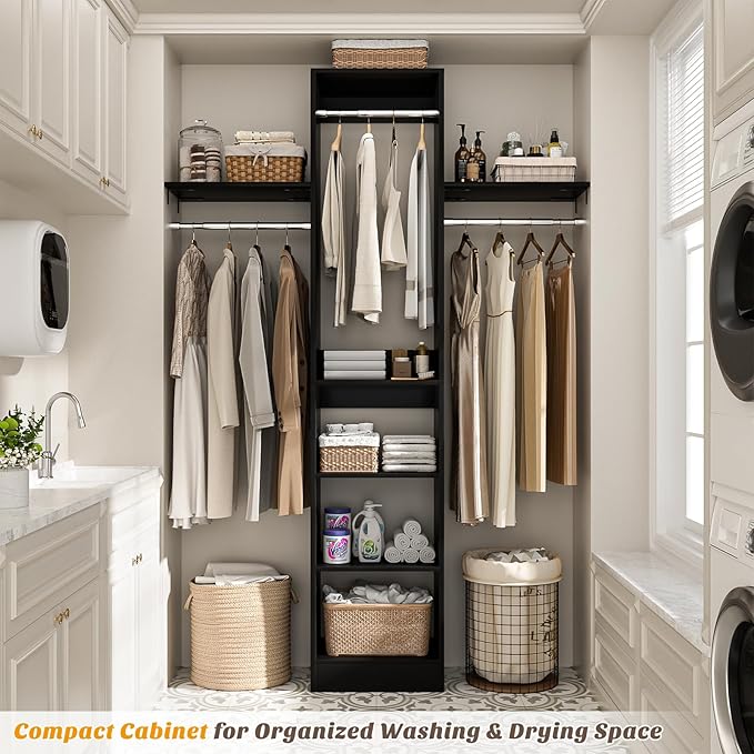 48" Small Closet Organizer, 4FT Closet System for Small Closets with 4 Hanging Rods & 3 Shelves, 80"H Small Closet Organizers and Storage for Bedrooms, Cloakrooms, Black