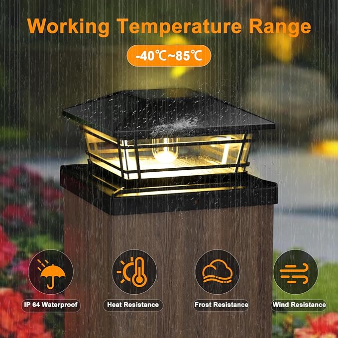 Solar Post Cap Lights Outdoor 4Pack [LED Bulb, 2 Brightness Setting] Fence Post Solar Lights Waterproof for 4x4 5x5 or 5.5x5.5 Wood Posts, Warm Bright Bulb Lighting for Garden Deck Yard